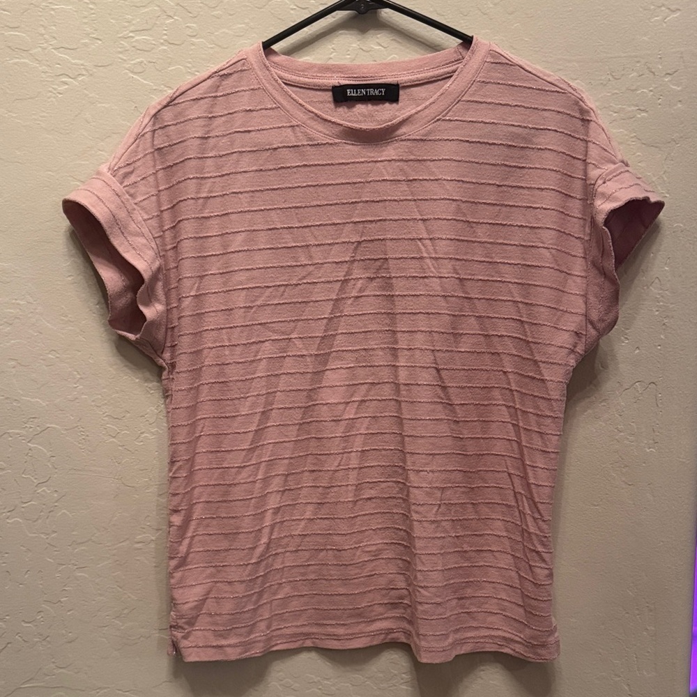 Ellen Tracy Pink Striped Short Sleeve Tee / R34